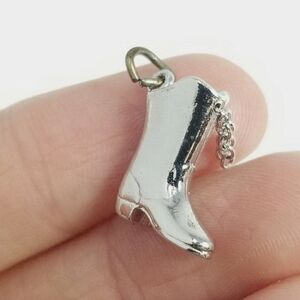 Vintage Tiny Boot Shape Pendant Charm, Silver Tone, Cowboy Knee High Western